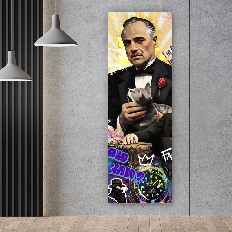 Spannrahmenbild Stilvolle Collage der Pate Pop Art Panorama Hoch