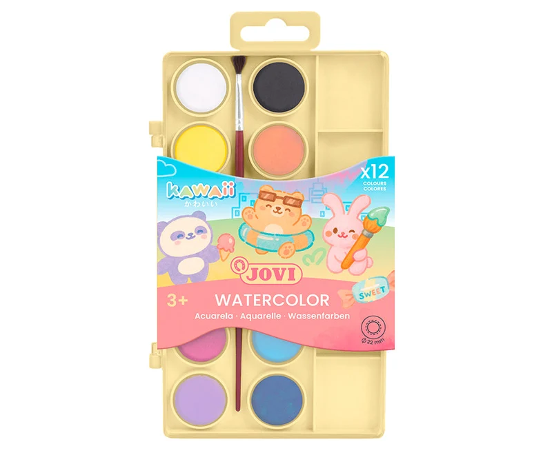Set akvarelnih barv JOVI Kawaii 22 mm - 12 kosov s čopičem