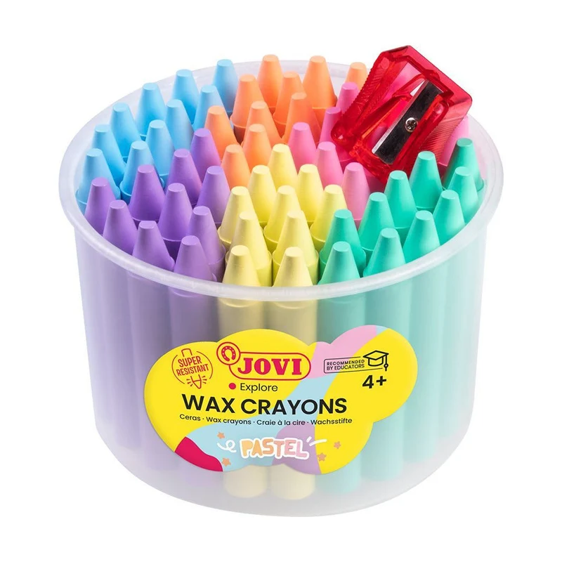 JOVI Jumbo runde Wachsmalstifte Pastellfarben 60 Stk Set mit Anspitzer