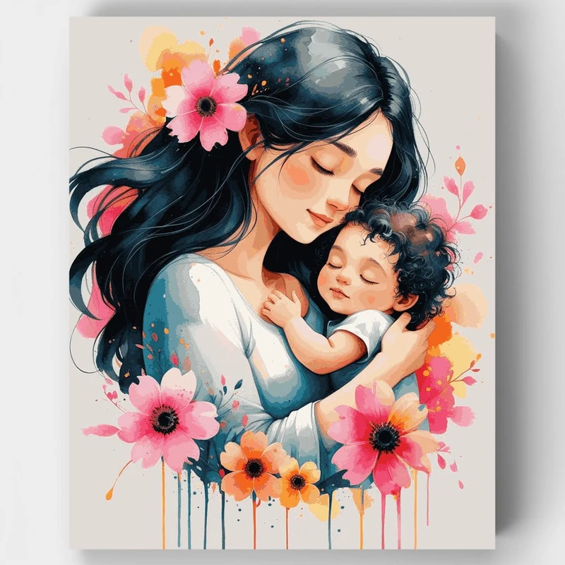 Mother and Baby Watercolor Embrace - Paint by Numbers Kit
