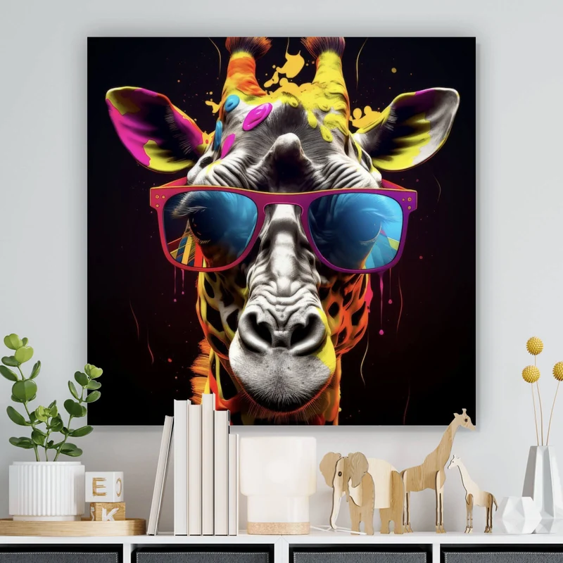 Poster Farbenfrohe Giraffe mit Sonnenbrille Quadrat
