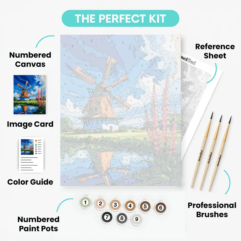 Dutch Windmill by the Lake - Paint by Numbers Kit