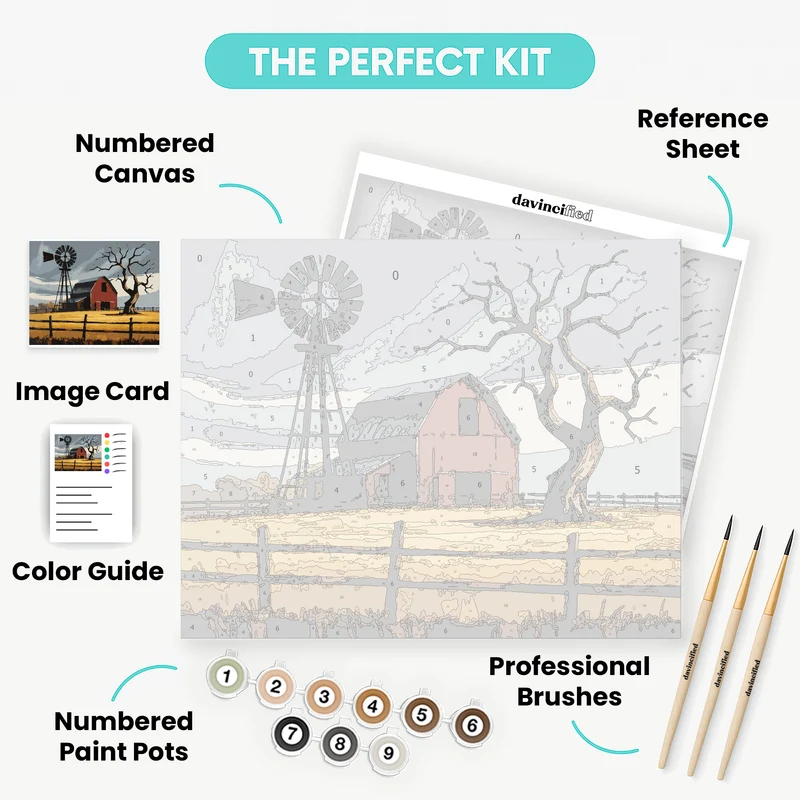 Rural Farm with Windmill - Paint by Numbers Kit