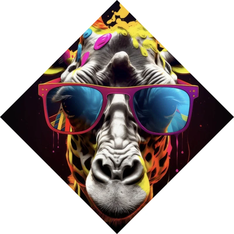 Spannrahmenbild Farbenfrohe Giraffe mit Sonnenbrille Raute