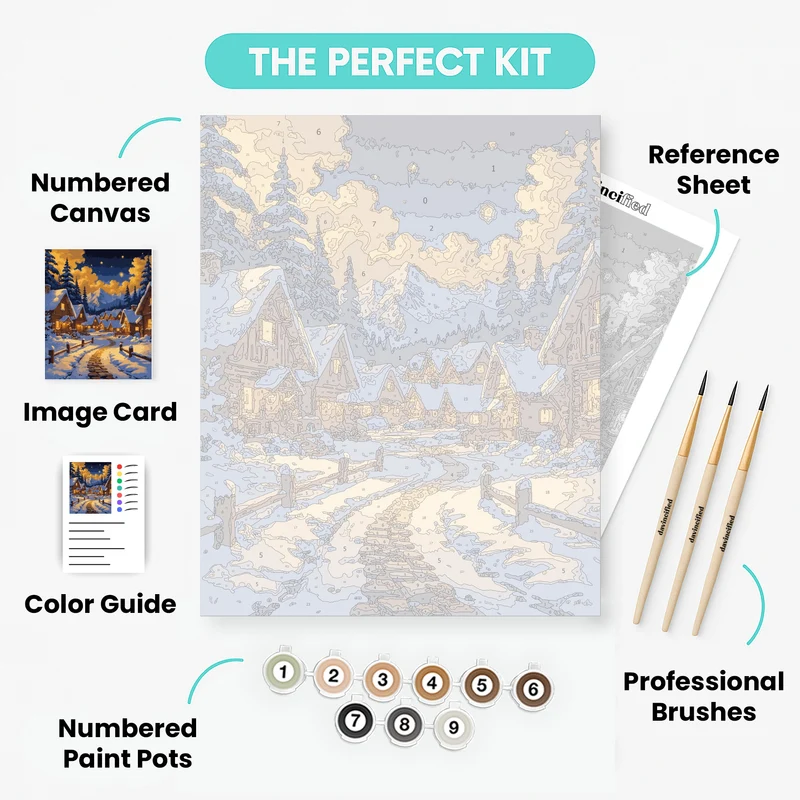 Snowy Mountain Village at Night - Paint by Numbers Kit