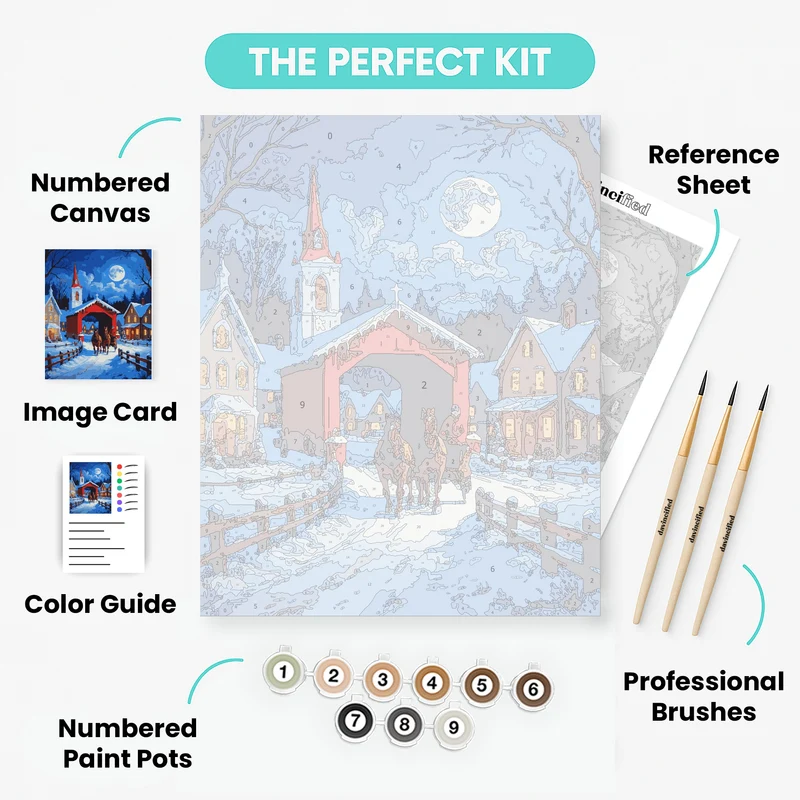 Winter Village with Horse Sleigh - Paint by Numbers Kit