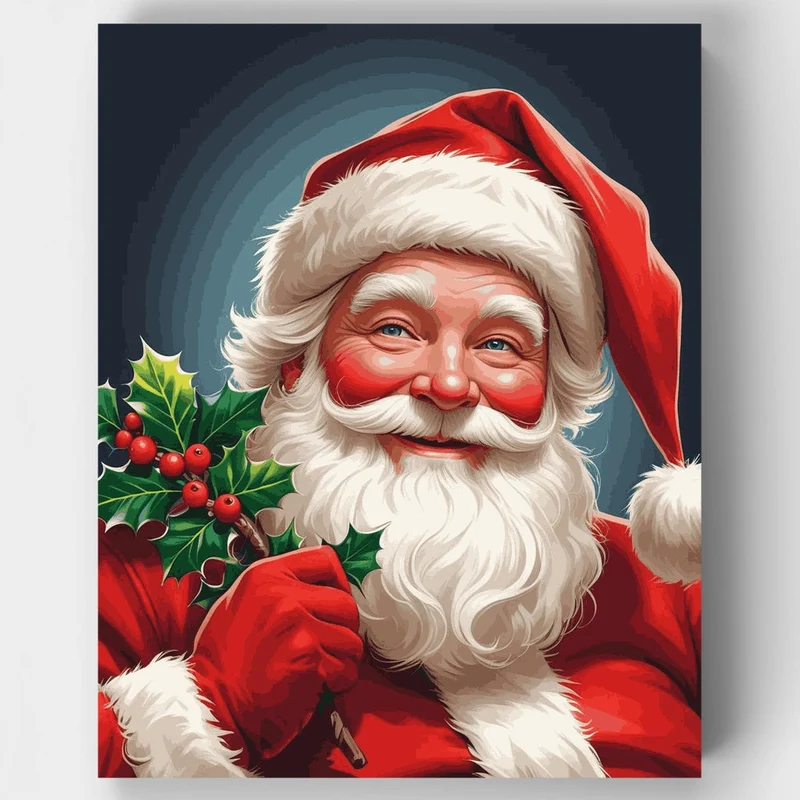 Jolly Santa with Holly - Paint by Numbers Kit