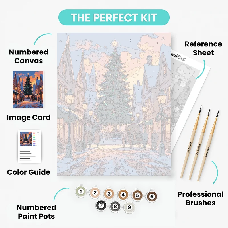Christmas Village with Decorated Tree - Paint by Numbers Kit