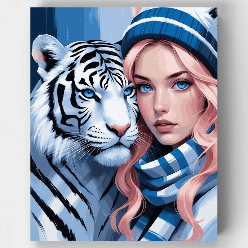 White Tiger and Winter Beauty - Paint by Numbers Kit