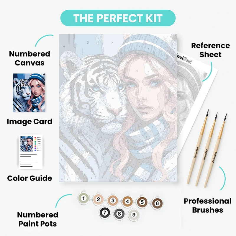 White Tiger and Winter Beauty - Paint by Numbers Kit