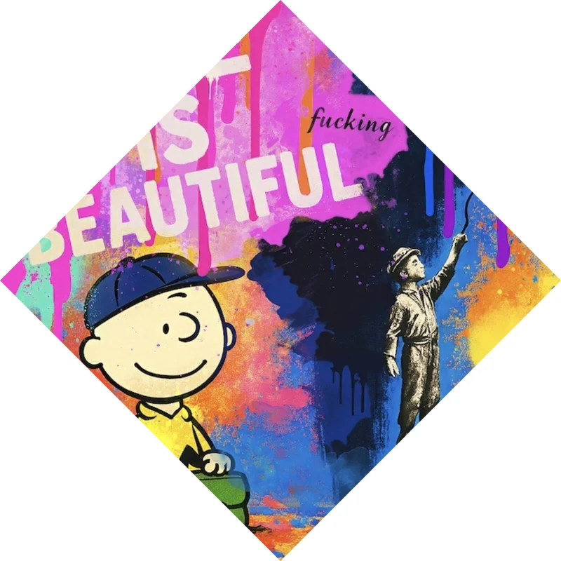 Aluminiumbild Pop Art Wandbild mit inspirierendem Zitat Raute
