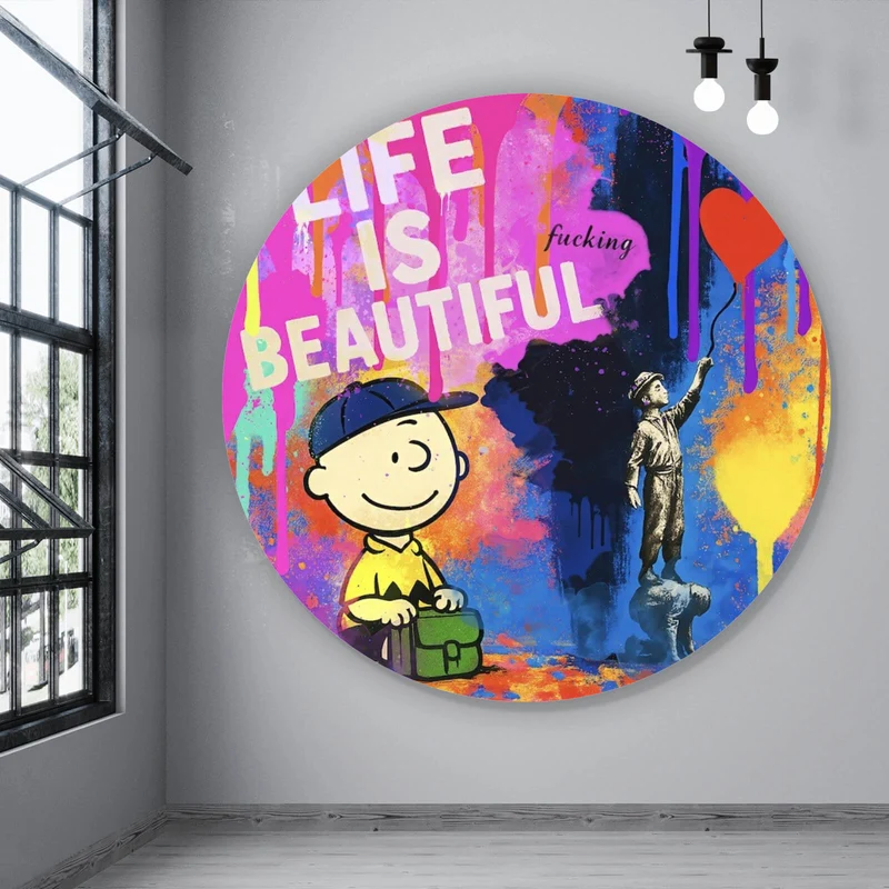 Aluminiumbild Pop Art Wandbild mit inspirierendem Zitat Kreis