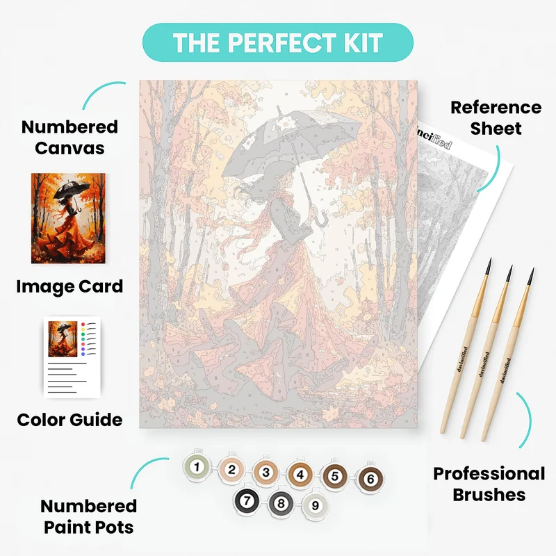 Autumn Lady with Black Umbrella - Paint by Numbers Kit