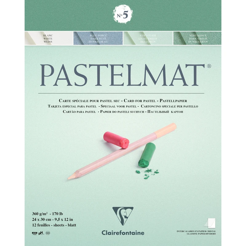 Clairefontaine Pastelmat Block Nr. 360 g 12 Blatt x 30 cm geklebt