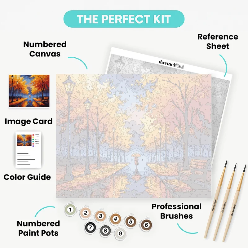 Autumn Park with Orange Umbrella - Paint by Numbers Kit