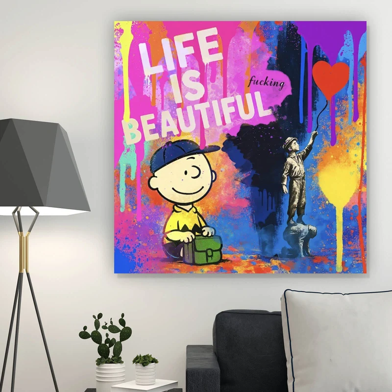 Spannrahmenbild Pop Art Wandbild mit inspirierendem Zitat Quadrat