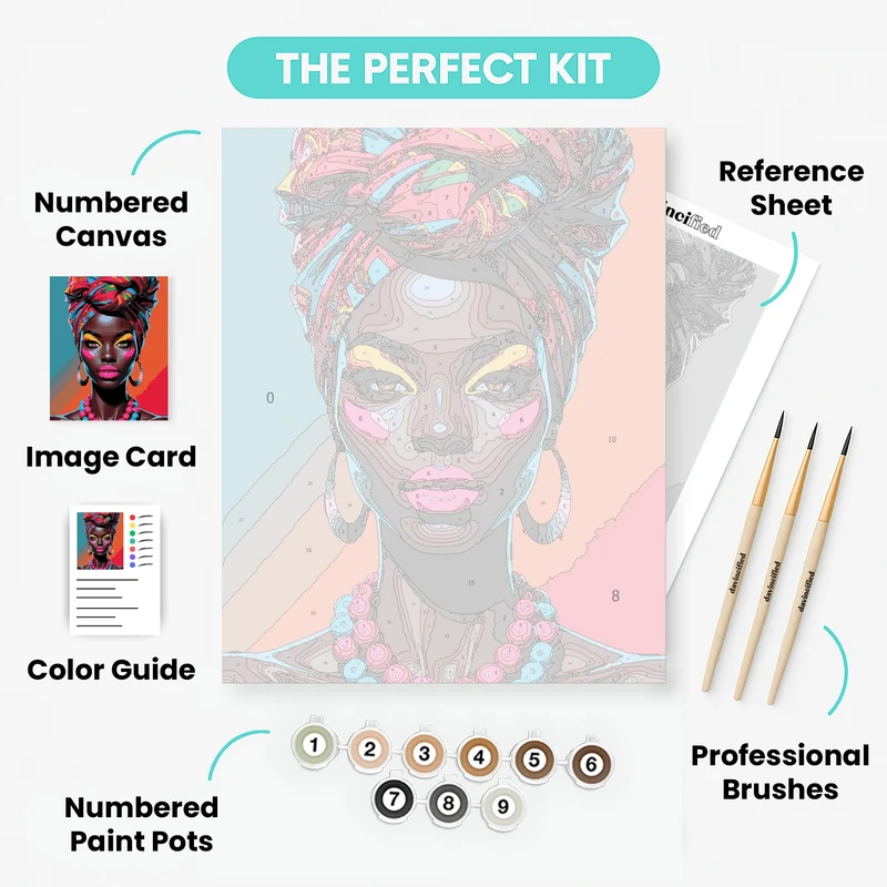 African Beauty with Colorful Headwrap - Paint by Numbers Kit