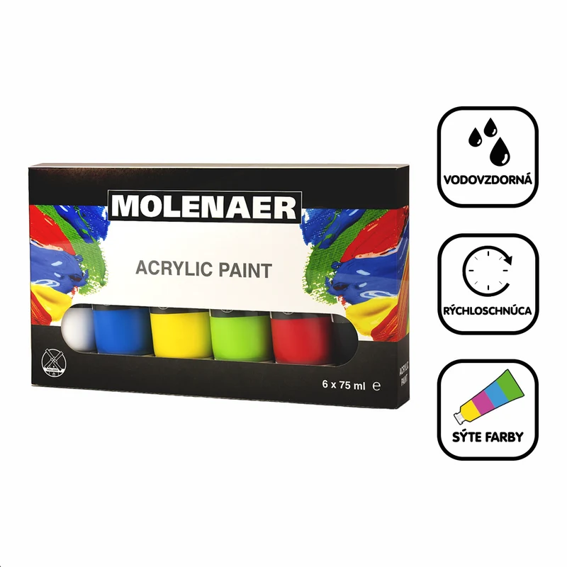 Set di colori acrilici Molenaer 6 x 75 ml - colori assortiti