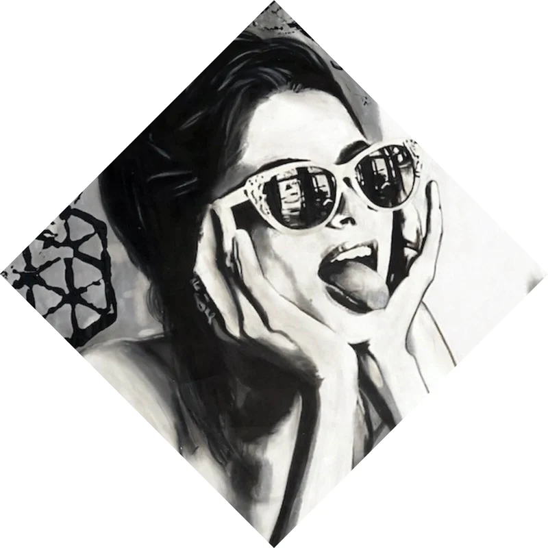 Poster Frau mit Sonnenbrille und frechem Gesichtsausdruck Raute