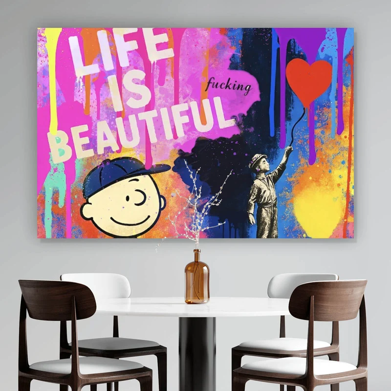 Spannrahmenbild Pop Art Wandbild mit inspirierendem Zitat Querformat