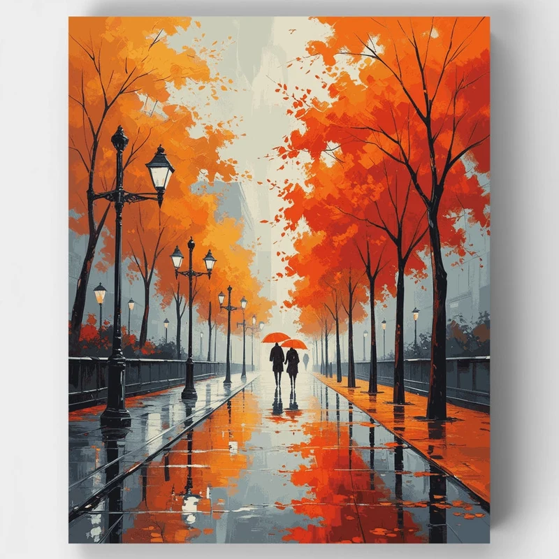 Autumn Stroll in the Rain - Paint by Numbers Kit