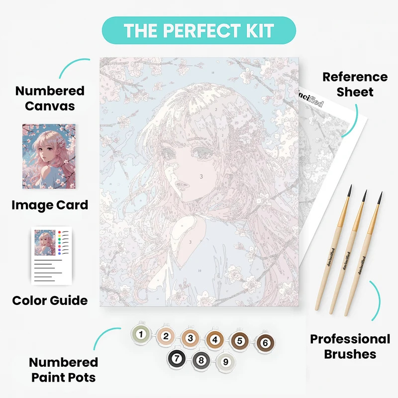 Cherry Blossom Anime Girl - Paint by Numbers Kit