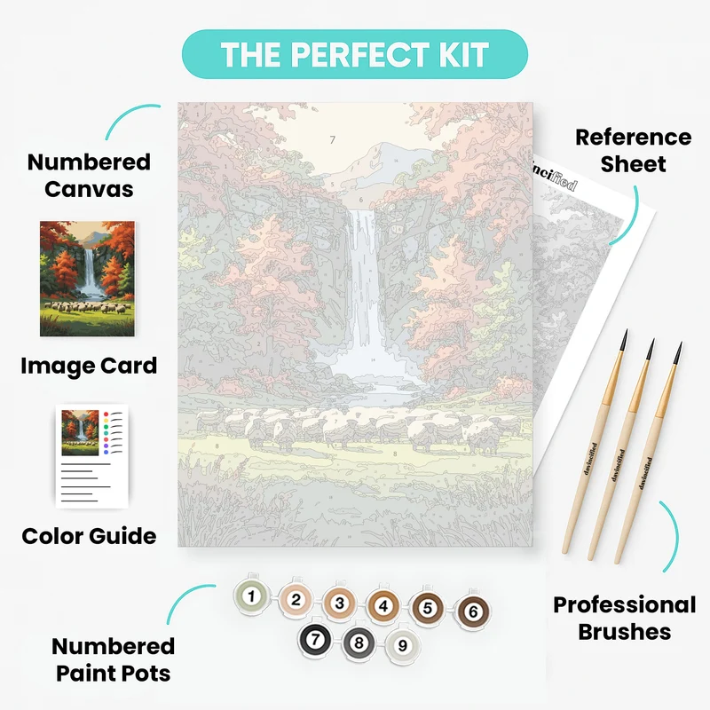 Autumn Waterfall with Sheep - Paint by Numbers Kit