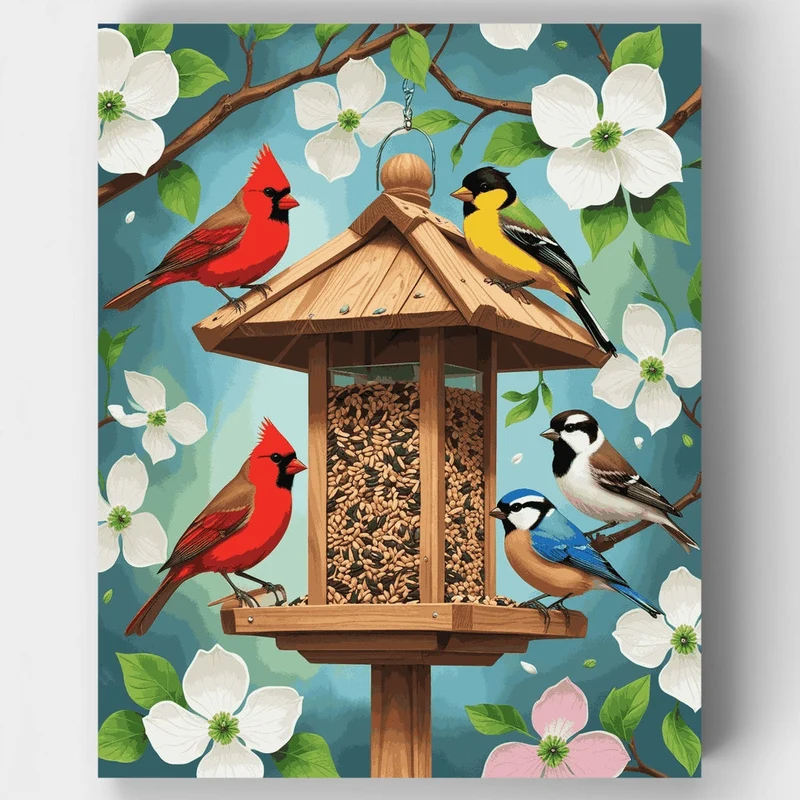 Birdfeeder in Spring Blossoms - Paint by Numbers Kit