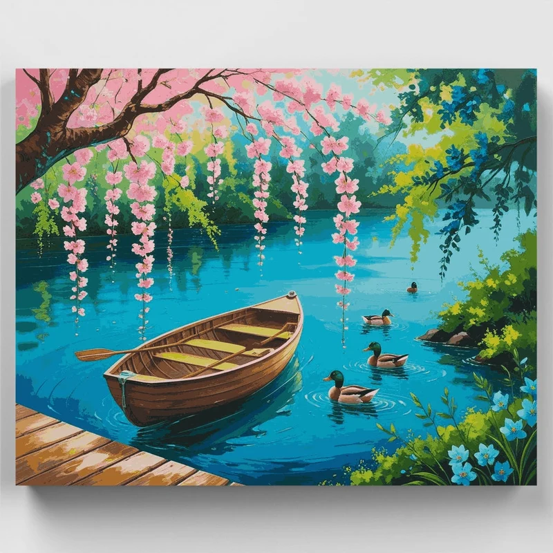 Spring Lake with Cherry Blossoms - Paint by Numbers Kit