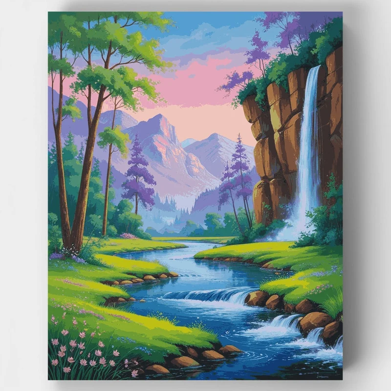 Mountain Waterfall Paradise - Paint by Numbers Kit