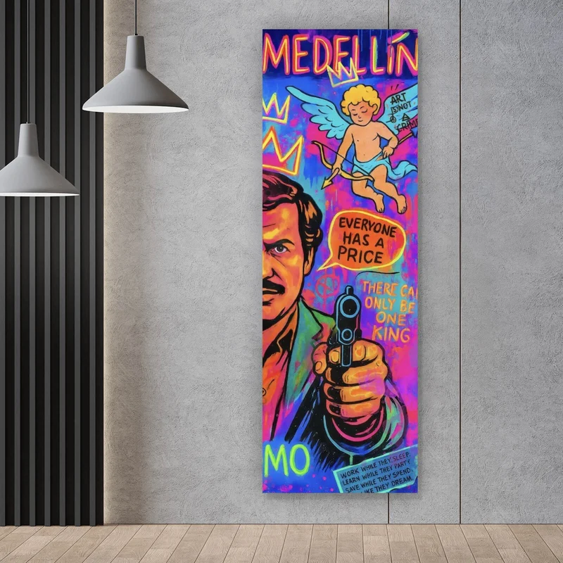 Aluminiumbild Buntes Pop Art Wandbild mit ikonischer Figur Panorama Hoch