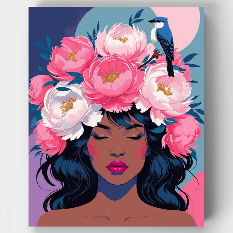 Peony Crown and Blue Bird - Paint by Numbers Kit
