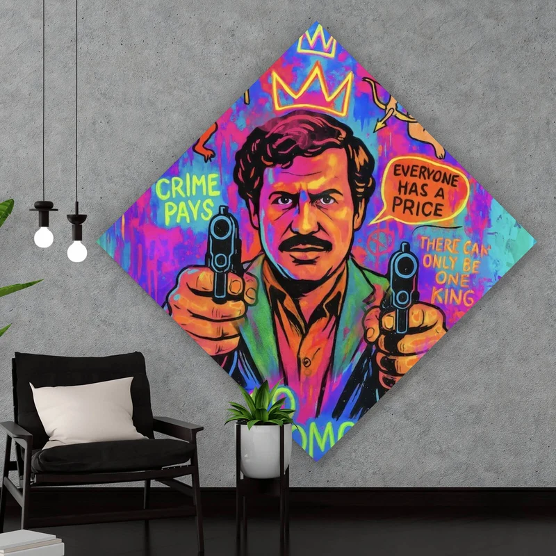 Spannrahmenbild Buntes Pop Art Wandbild mit ikonischer Figur Raute