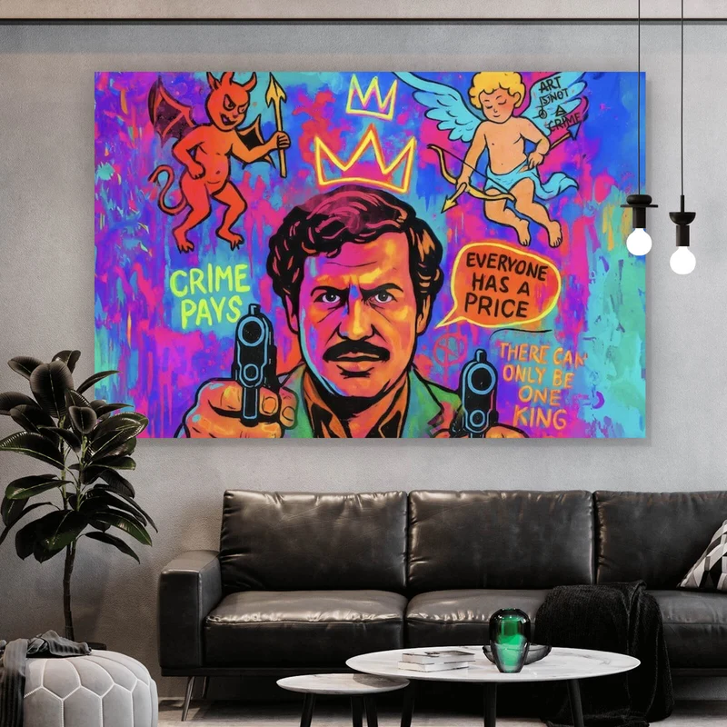 Poster Buntes Pop Art Wandbild mit ikonischer Figur Querformat