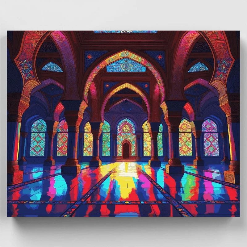 Vibrant Islamic Mosque Interior - Paint by Numbers Kit
