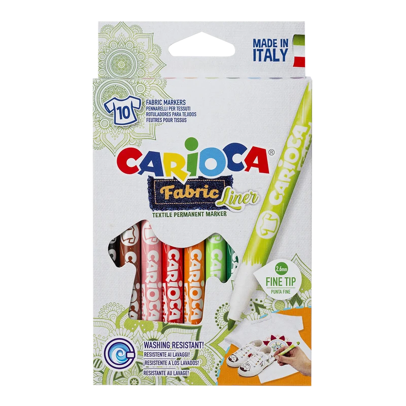 Pennarelli per tessuti Carioca, punta fine, 10 pz, colori assortiti