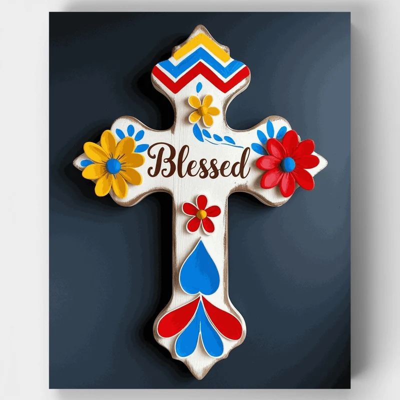 Blessed Cross with Colorful Flowers - Paint by Numbers Kit