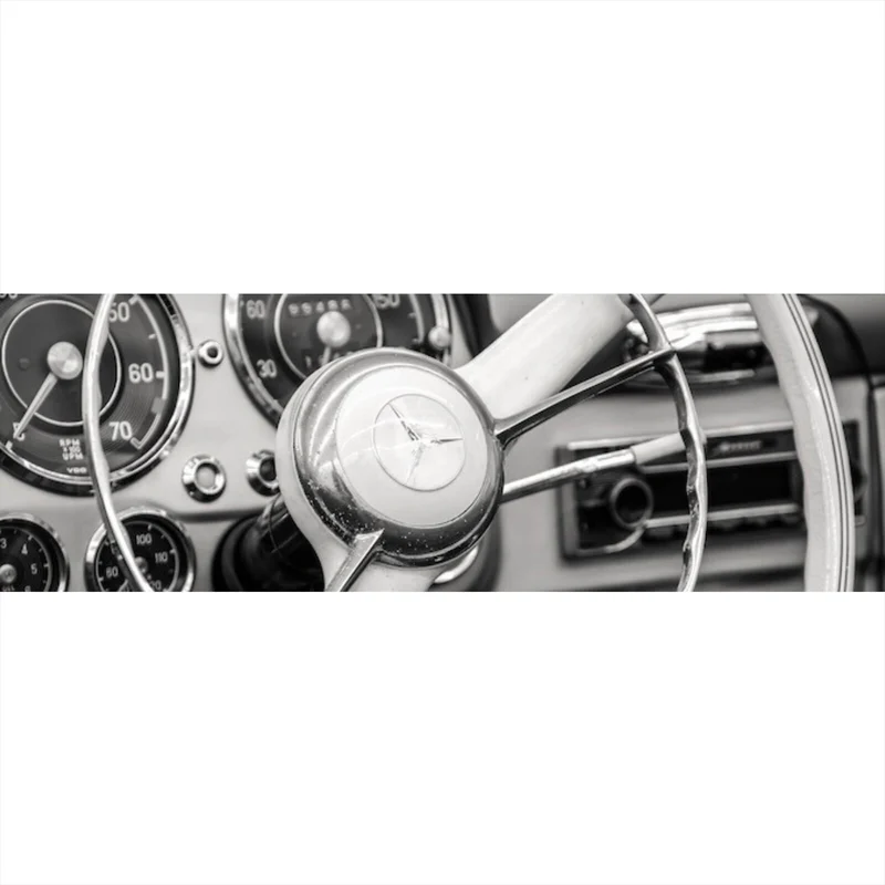 Poster Klassisches Lenkrad und Armaturenbrett eines Oldtimers Panorama