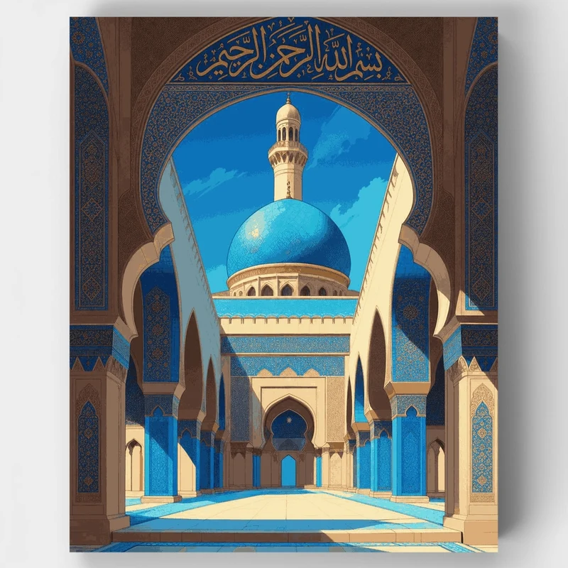 Islamic Mosque with Blue Dome - Paint by Numbers Kit