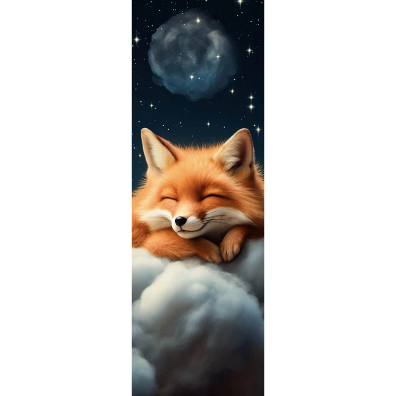 Acrylglasbild Schlafender Fuchs auf Wolken unter funkelndem Sternenhimmel Panorama Hoch
