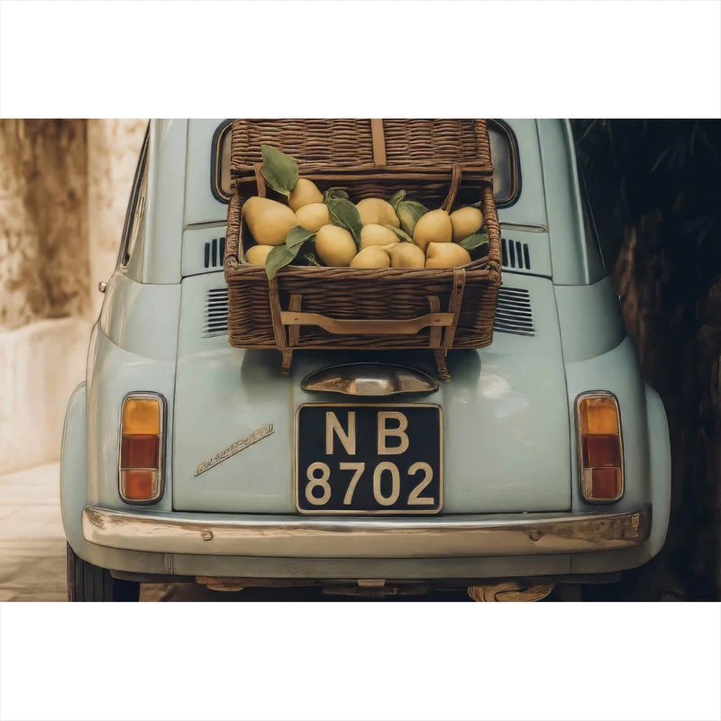 Spannrahmenbild Vintage Auto in malerischer Gasse Querformat