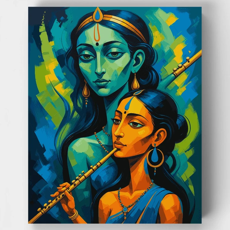 Divine Radha Krishna with Flute - Paint by Numbers Kit