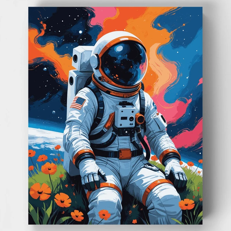 Cosmic Astronaut in Poppy Field - Paint by Numbers Kit