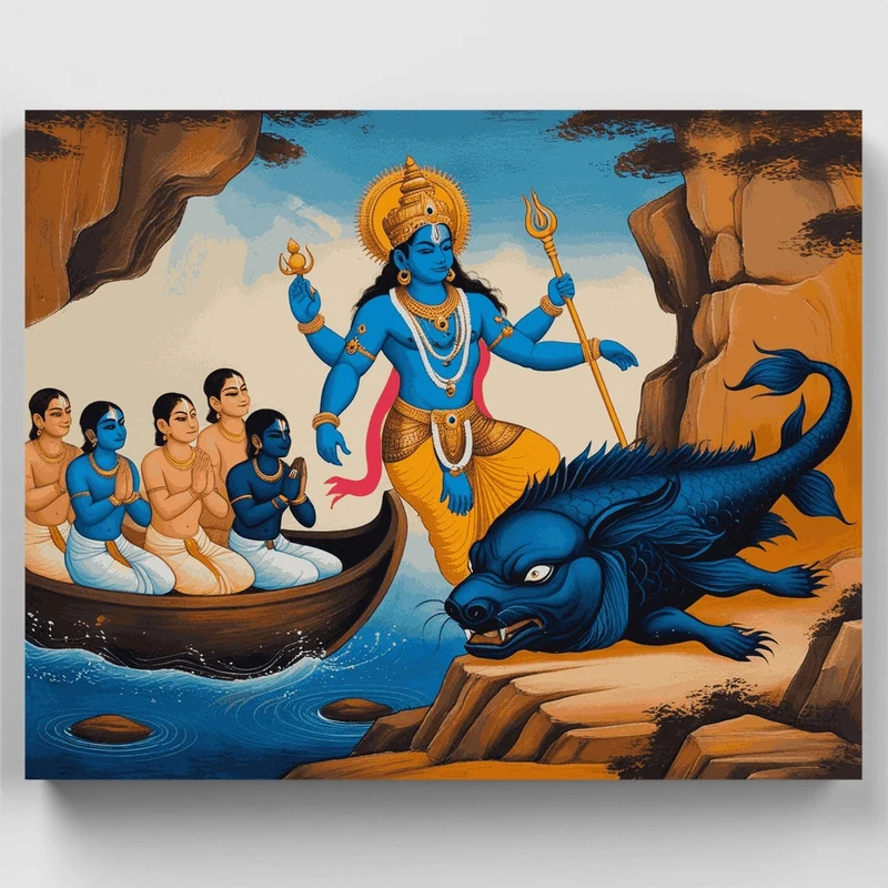 Lord Vishnu with Devotees - Paint by Numbers Kit