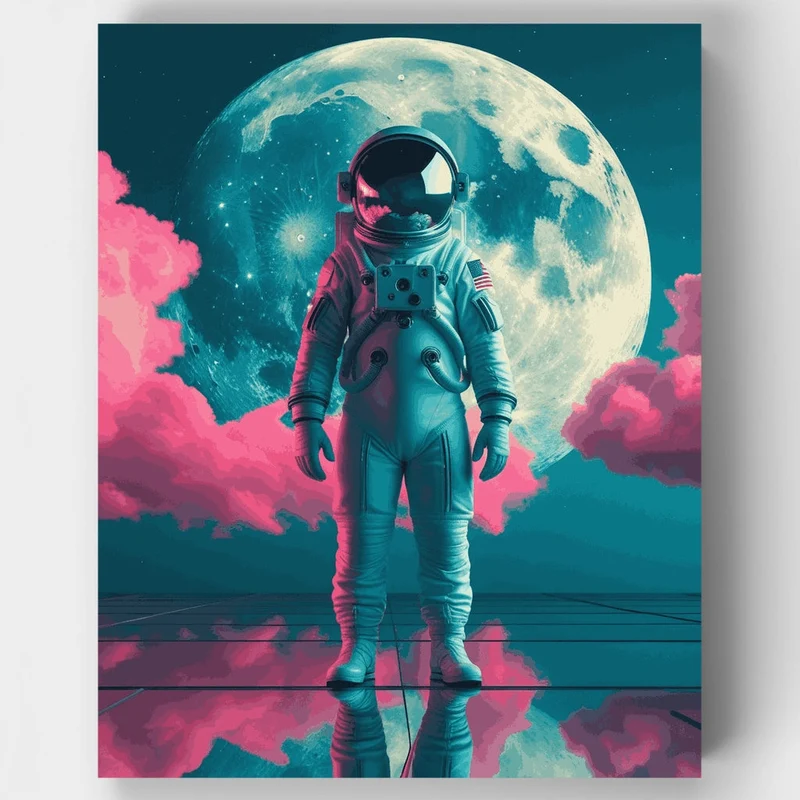 Lunar Astronaut in Pink Clouds - Paint by Numbers Kit
