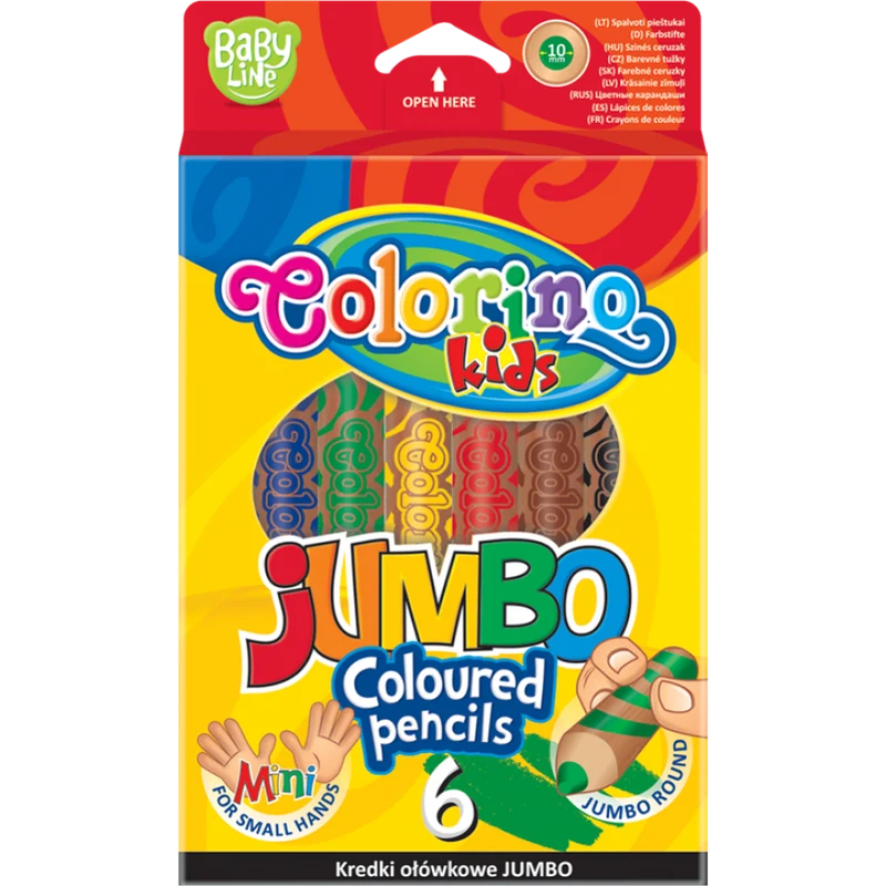 Кръгли цветни моливи Colorino JUMBO с острилка – 6 цвята