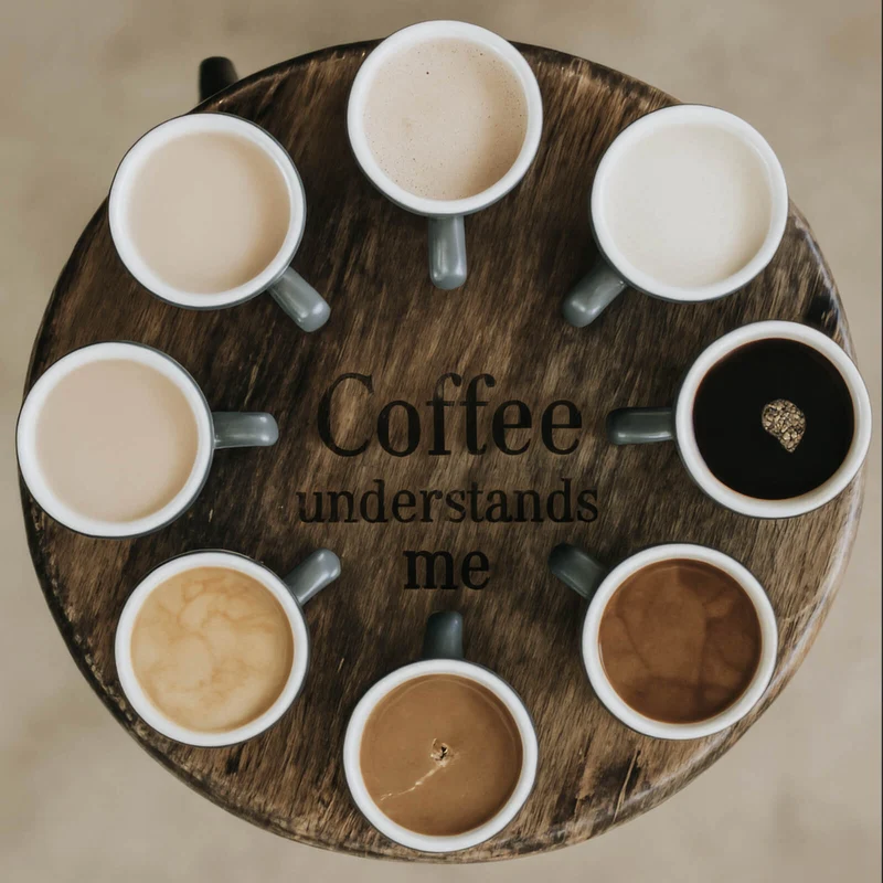 Spannrahmenbild Verschiedene Kaffeesorten auf einem Tablett serviert Quadrat