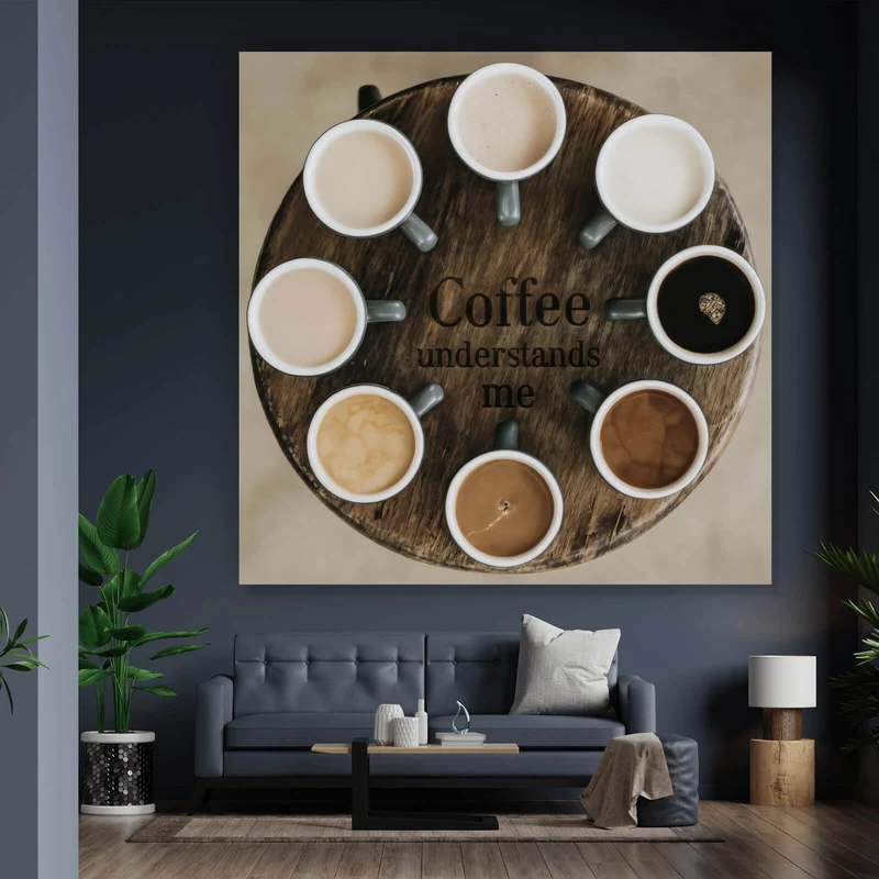 Poster Verschiedene Kaffeesorten auf einem Tablett serviert Quadrat