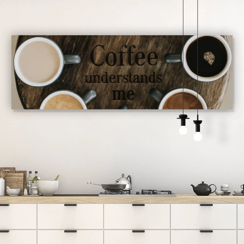 Poster Verschiedene Kaffeesorten auf einem Tablett serviert Panorama