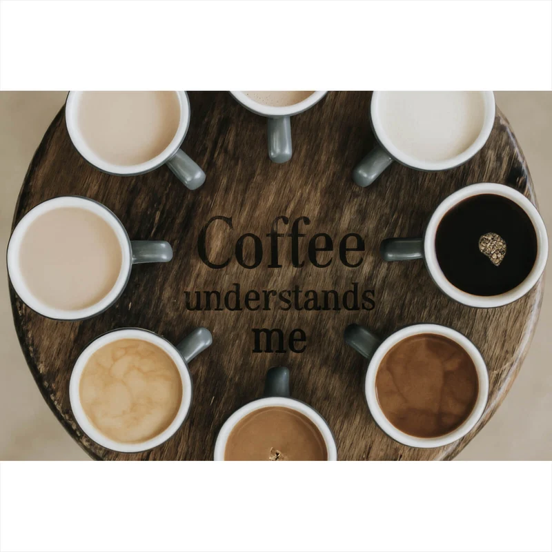 Aluminiumbild gebürstet Verschiedene Kaffeesorten auf einem Tablett serviert Querformat